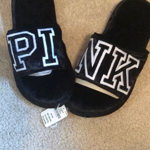 “Pink” Black slip on slippers